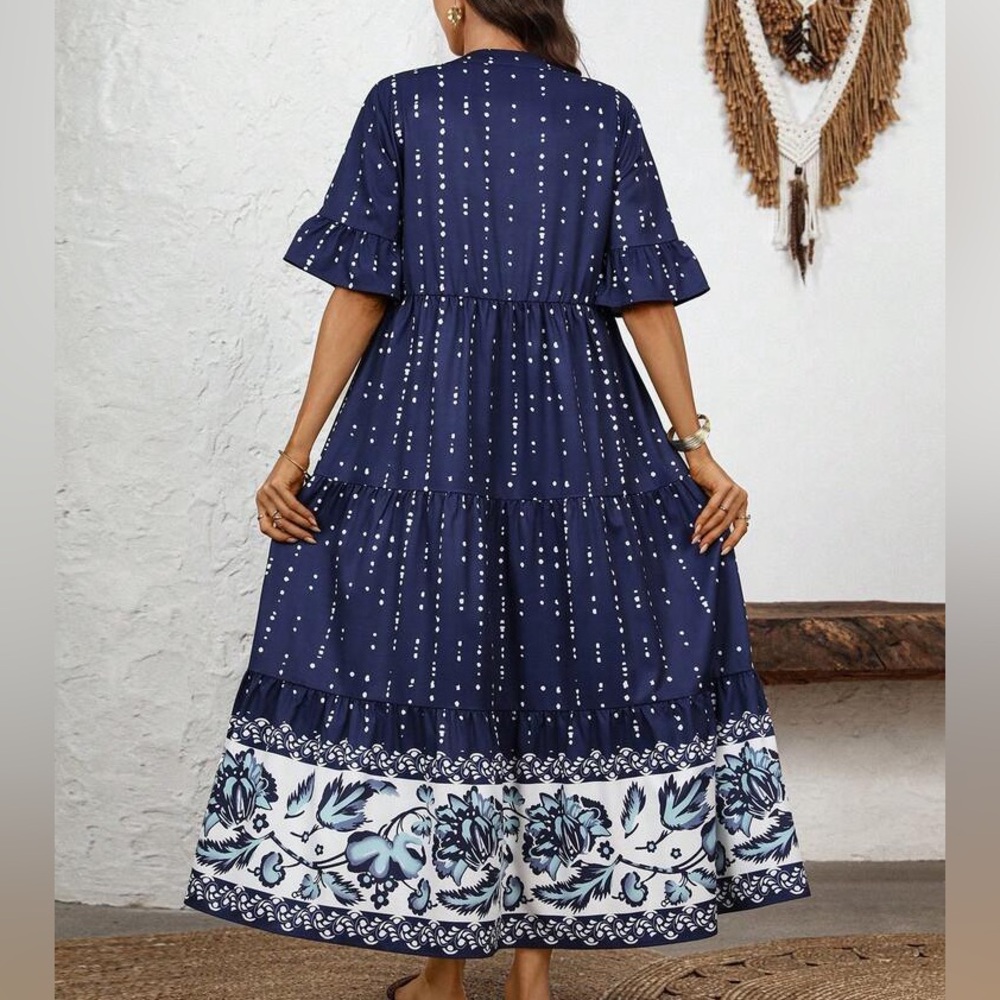 NATURAL LIFE Navy Printed and Floral Maxi Dress